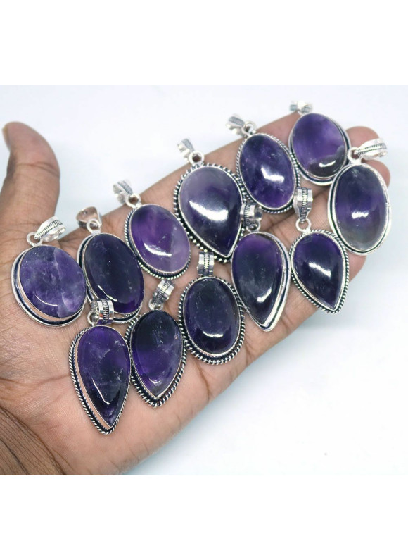 100 PC Amethyst Wholesale Lot 925 Sterling Silver Plated Jewelry PGTC-086