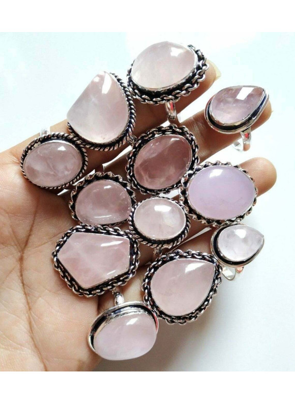 100 PC Rose Quartz Wholesale Lot 925 Sterling Silver Plated Jewelry RGTC-056