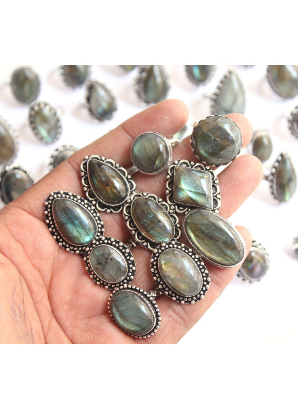 100 PC Labradorite Wholesale Lot 925 Sterling Silver Plated Jewelry RGTC-052
