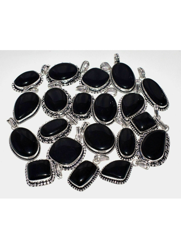 100 PC Black Onyx Wholesale Lot 925 Sterling Silver Plated Jewelry PGTC-087