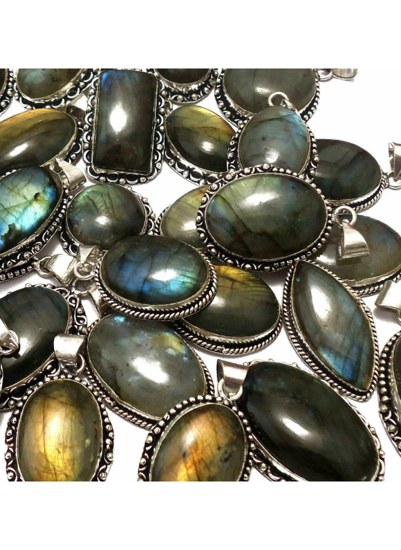 100 PC Labradorite Wholesale Lot 925 Sterling Silver Plated Jewelry PGTC-090