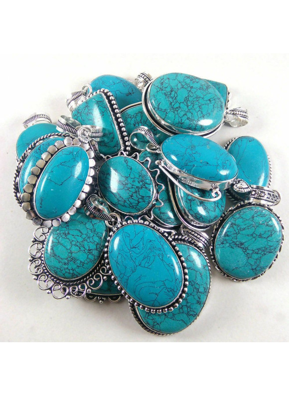 50 PC Turquoise Wholesale Lot 925 Sterling Silver Plated Jewelry PGTC-083
