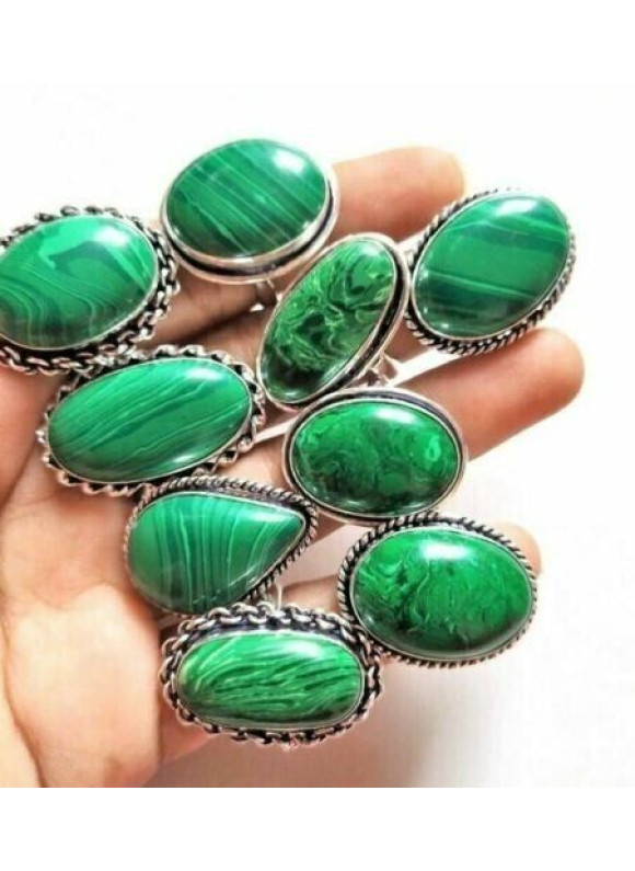 50 PC Malachite Wholesale Lot 925 Sterling Silver Plated Jewelry RGTC-042