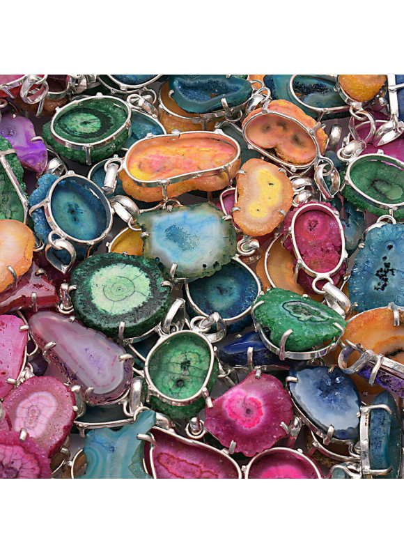 100 PC Solar Quartz Druzy Wholesale Lot 925 Sterling Silver Plated Jewelry PG100