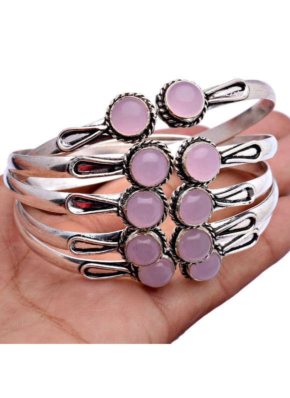 100 PC Rose Quartz 925 Sterling Silver Plated Wholesale Lot Bangle G-93