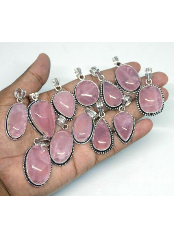 100 PC Rose Quartz Wholesale Lot 925 Sterling Silver Plated Jewelry PGTC-098