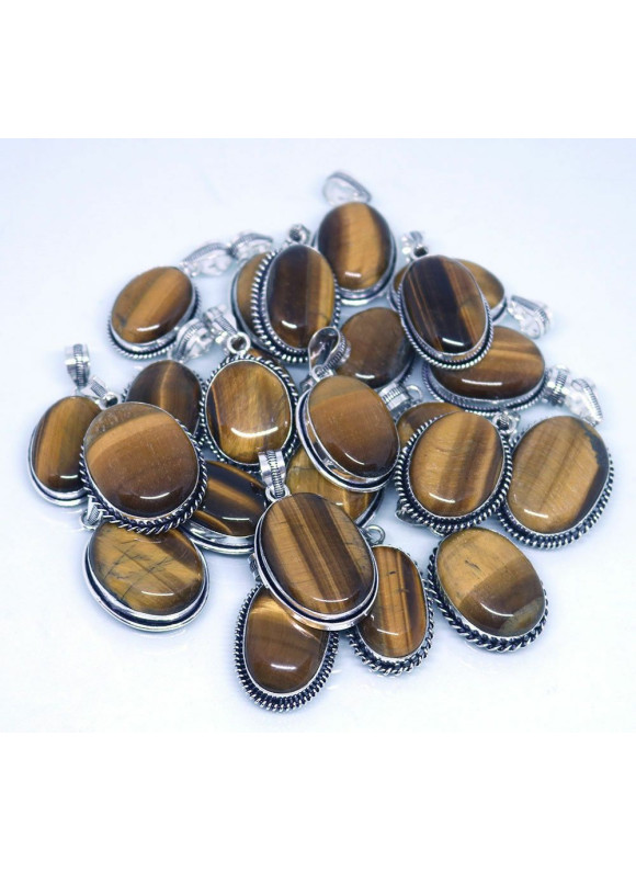 100 PC Tiger Eye Wholesale Lot 925 Sterling Silver Plated Jewelry PGTC-102