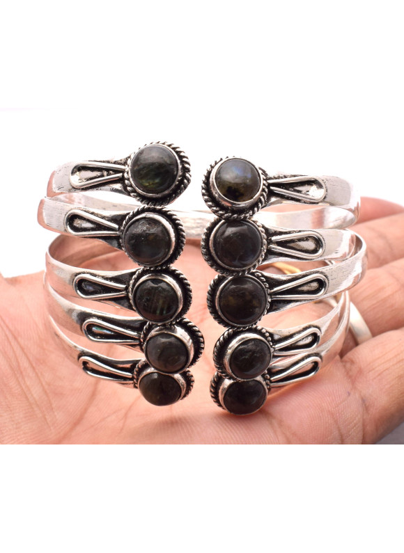 100 PC Labradorite 925 Sterling Silver Plated Wholesale Lot Bangle G-87