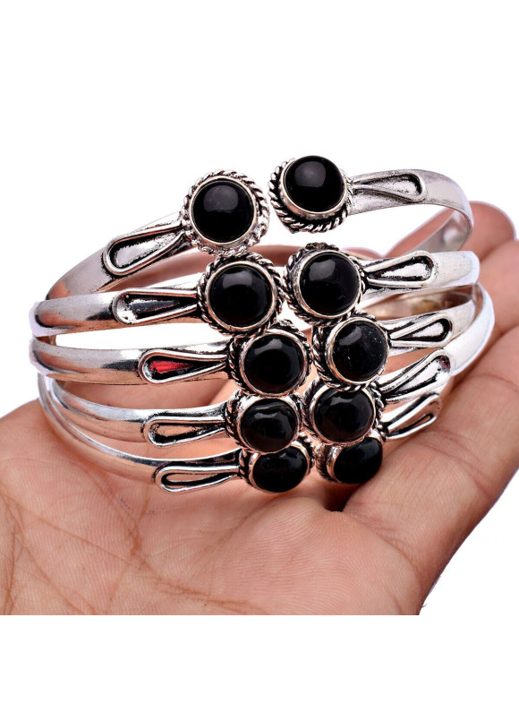 100 PC Black Onyx 925 Sterling Silver Plated Wholesale Lot Bangle G-83