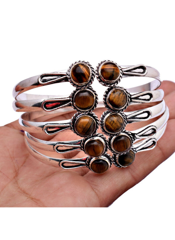 50 PC Tiger Eye 925 Sterling Silver Plated Wholesale Lot Bangle G-79